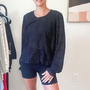 LUCKY BRAND - black long sleeve eyelet lace blouse size medium